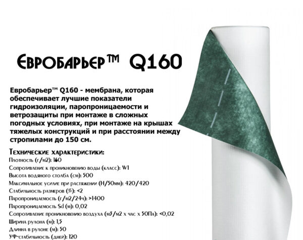 Евробарьер™ JUTA Q -160 (кровельная супер-диффузионная мембрана рулон 75 кв.м) — изображение 6