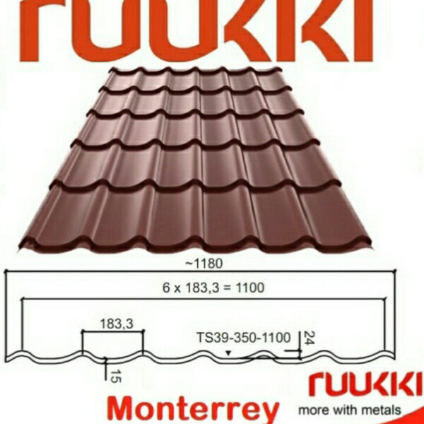 Металлочерепица Ruukki Monterrey™ 0,45  Rough matt RR 887 — изображение 2