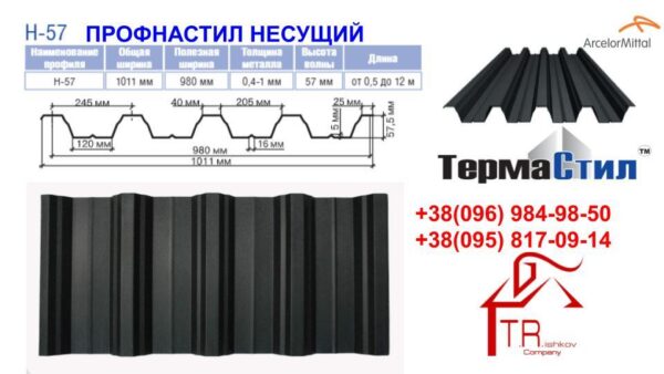 Профнастил Н 57  RAL РЕ 7024 / 0,7 мм / Модуль Украина / Термастил / — изображение 2
