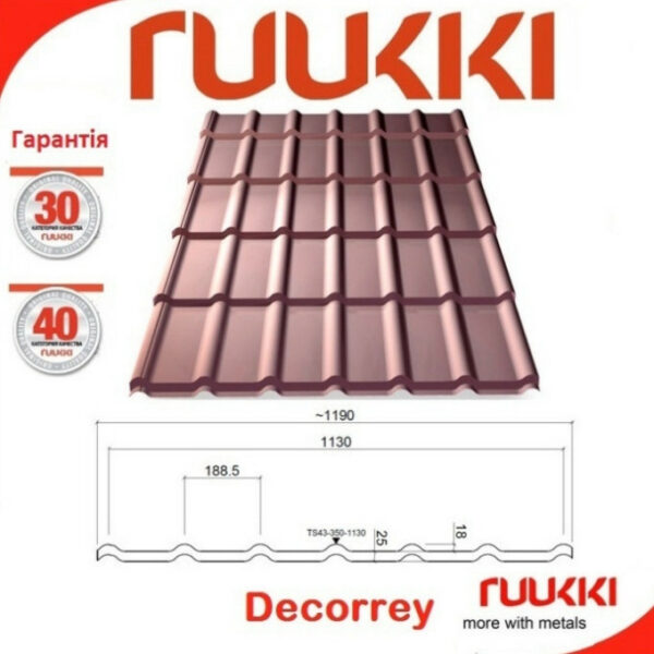 Металлочерепица Ruukki Decorrey Grand 0.5 мм РЕ [RR 887 каштан] — изображение 9