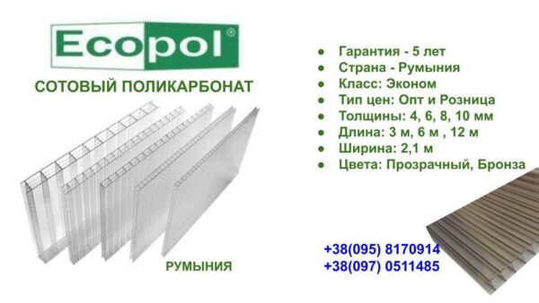 Сотовый поликарбонат прозрачный - ECOPOL — изображение 2