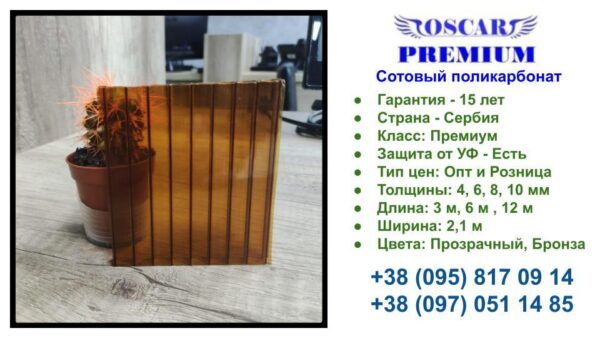 Сотовый поликарбонат "Оскар Премиум" Серая Бронза Однокамерный , ЛИСТ 2100*12000*8 мм — изображение 2