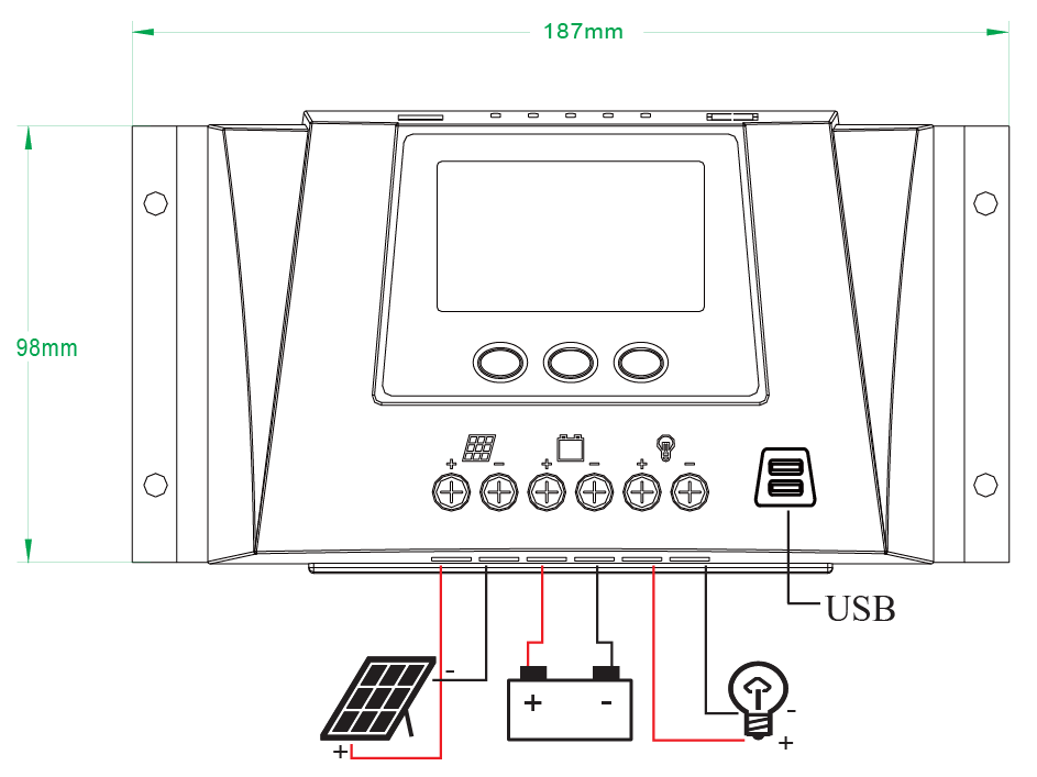 Контролер 30 А 12 В/24 В з дисплеєм + USB гніздо (Модель-CM30D) — изображение 2