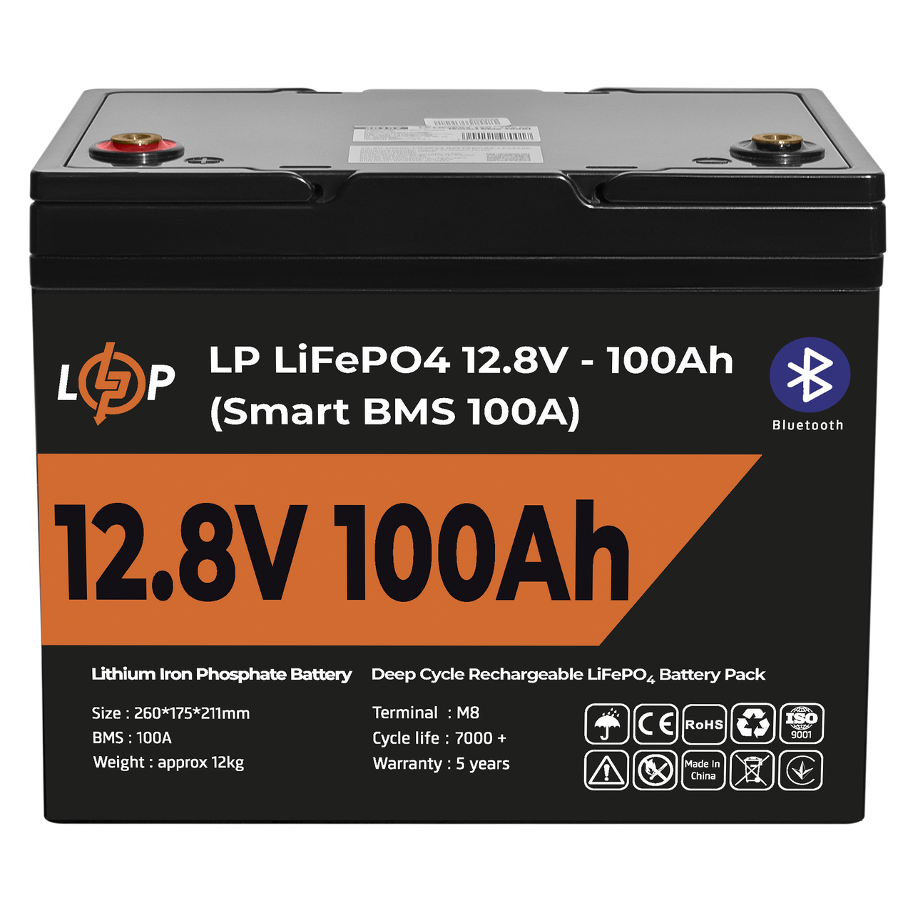 Акумулятор LP LiFePO4 12V (12,8V) - 100 Ah (1280Wh) (Smart BMS 100А) з BT пластик