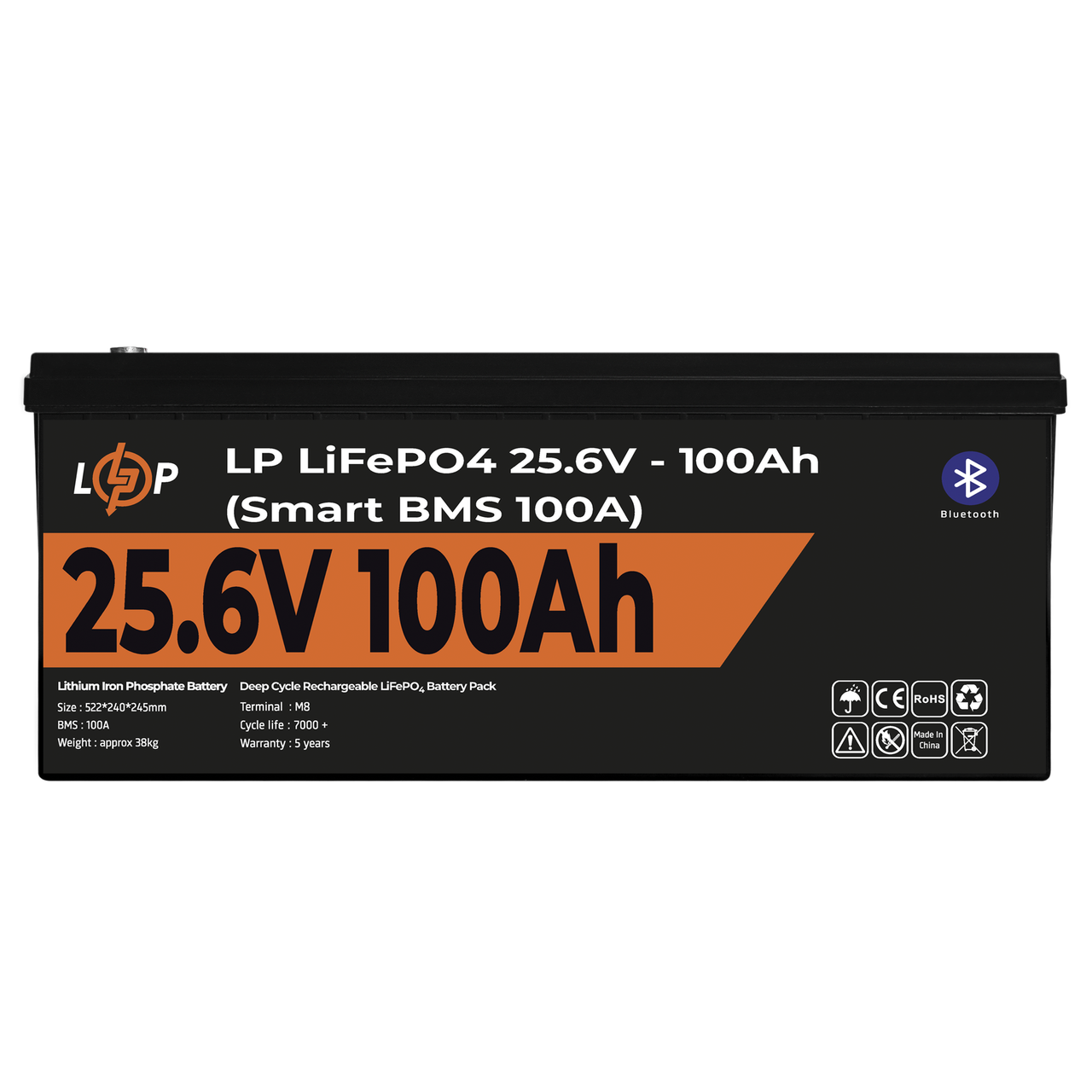 Акумулятор LP LiFePO4 24V (25,6V) - 100 Ah (2560Wh) (Smart BMS 100А) з BT пластик — изображение 2