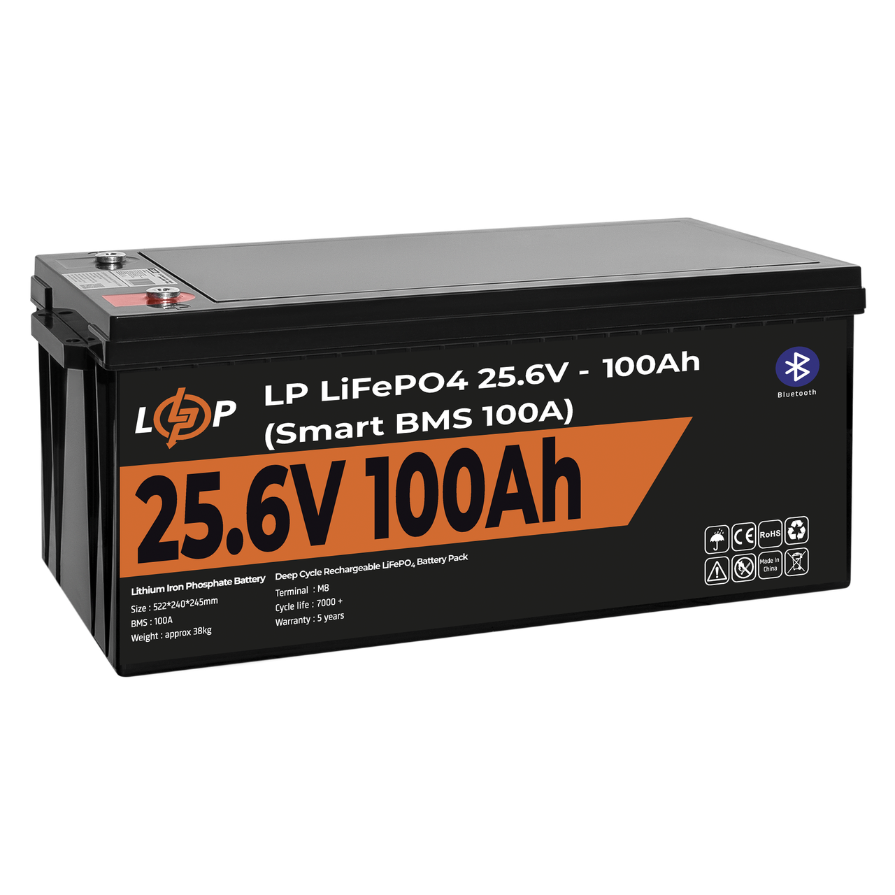 Акумулятор LP LiFePO4 24V (25,6V) - 100 Ah (2560Wh) (Smart BMS 100А) з BT пластик — изображение 4