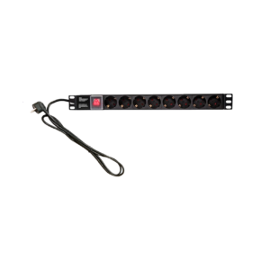Подовжувач LP на 8 розеток з вимикачем, 220В 16A, німецький тип, 1U 19", алюмінієвий корпус